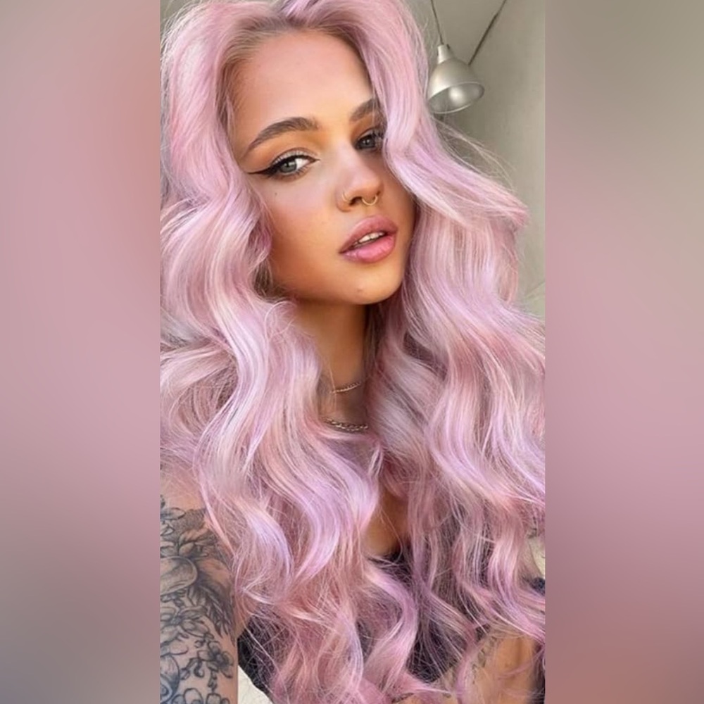 24” PINK Wavy LACE-FRONT WIG FOR WOMAM NEW